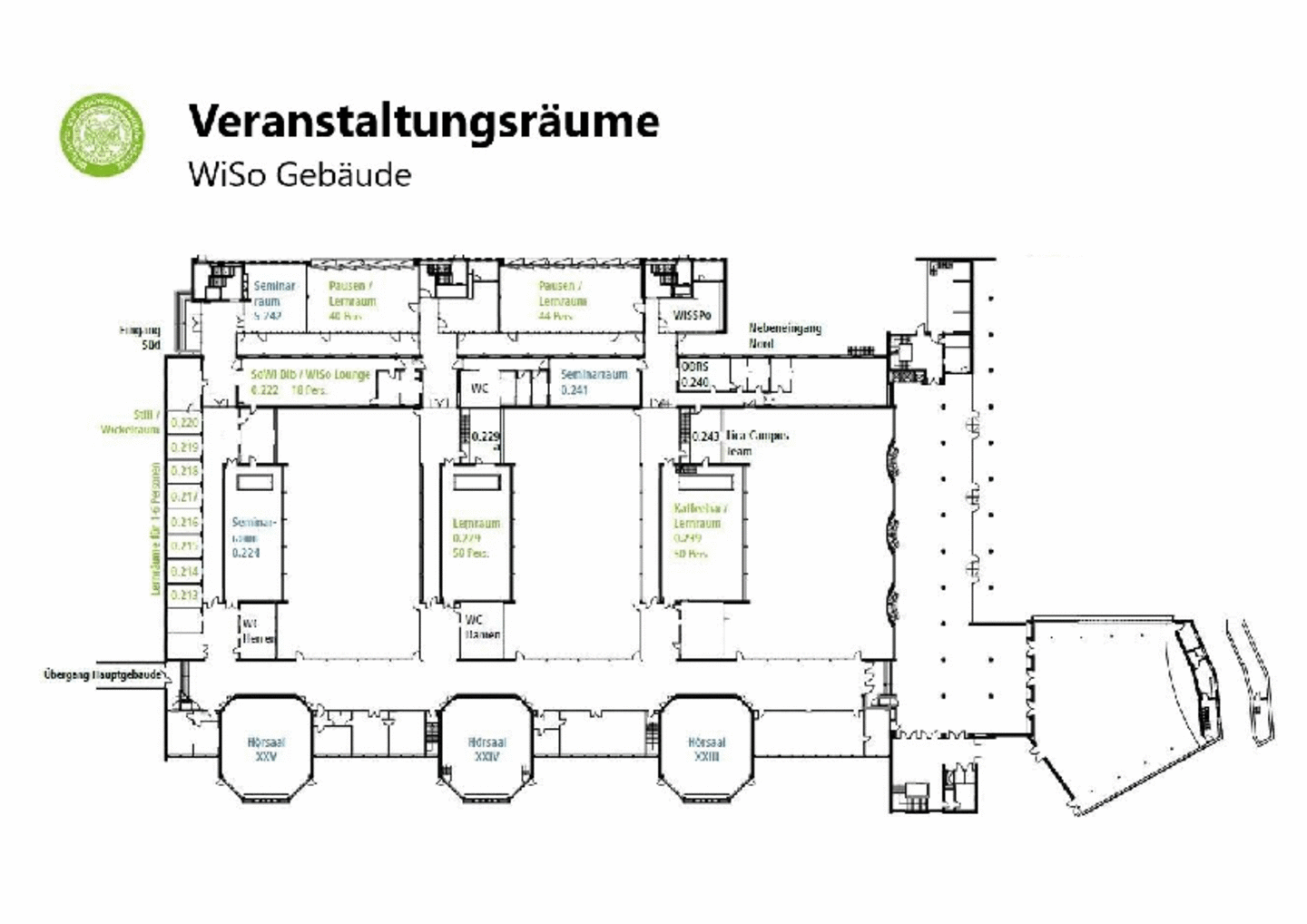 [This content is not available in "Englisch" yet] WiSo Plan Veranstaltungsräume Flachtrakt EG