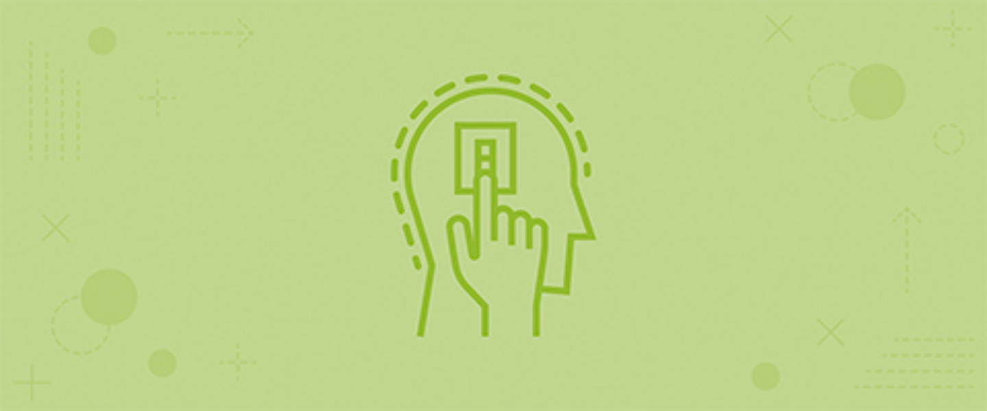 Icon zur WiSo Key Research Initiative Behavioural Management Science: Silhouette eines Kopfes mit einem Schalter auf Höhe des Ohrs, auf dem der Zeigefinger liegt.