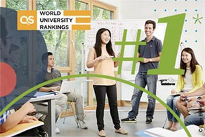 A group of students of the Master’s Programme in International Management (CEMS MIM) of the University of Cologne participating in a classroom discussion, with a banner highlighting "#1" in the QS World University Rankings.