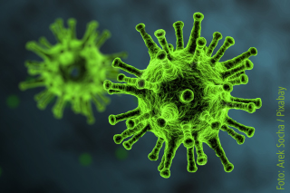 Darstellung von Viren auf blauem Hintergrund