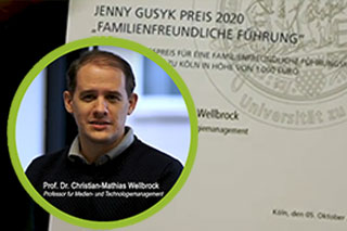 Porträt von Christian Wellbrock in eine grün umrandeten Vignette vor einem Ausschnitt aus der Verleihungsurkunde zum Jenny Gusyk Preis 2020
