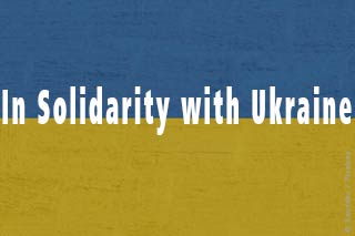 slightly stylised representation of the Ukrainian national flag. Blue over yellow stripe in sandpaper look