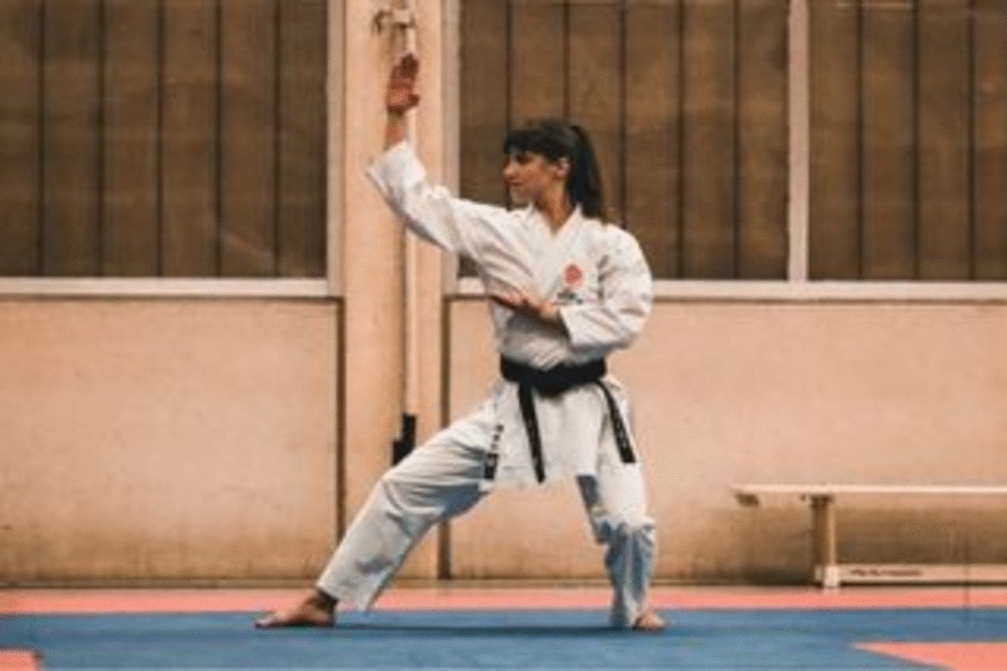 Leonie Diffené doing her 'kata' Training in a sportsclub. 